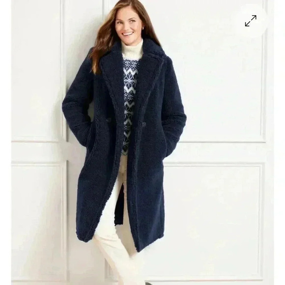 Talbots Jackets & Blazers - TALBOTS Sherpa Navy Double breasted Midi Coat Teddy Size S/M J Crew Mango Zara